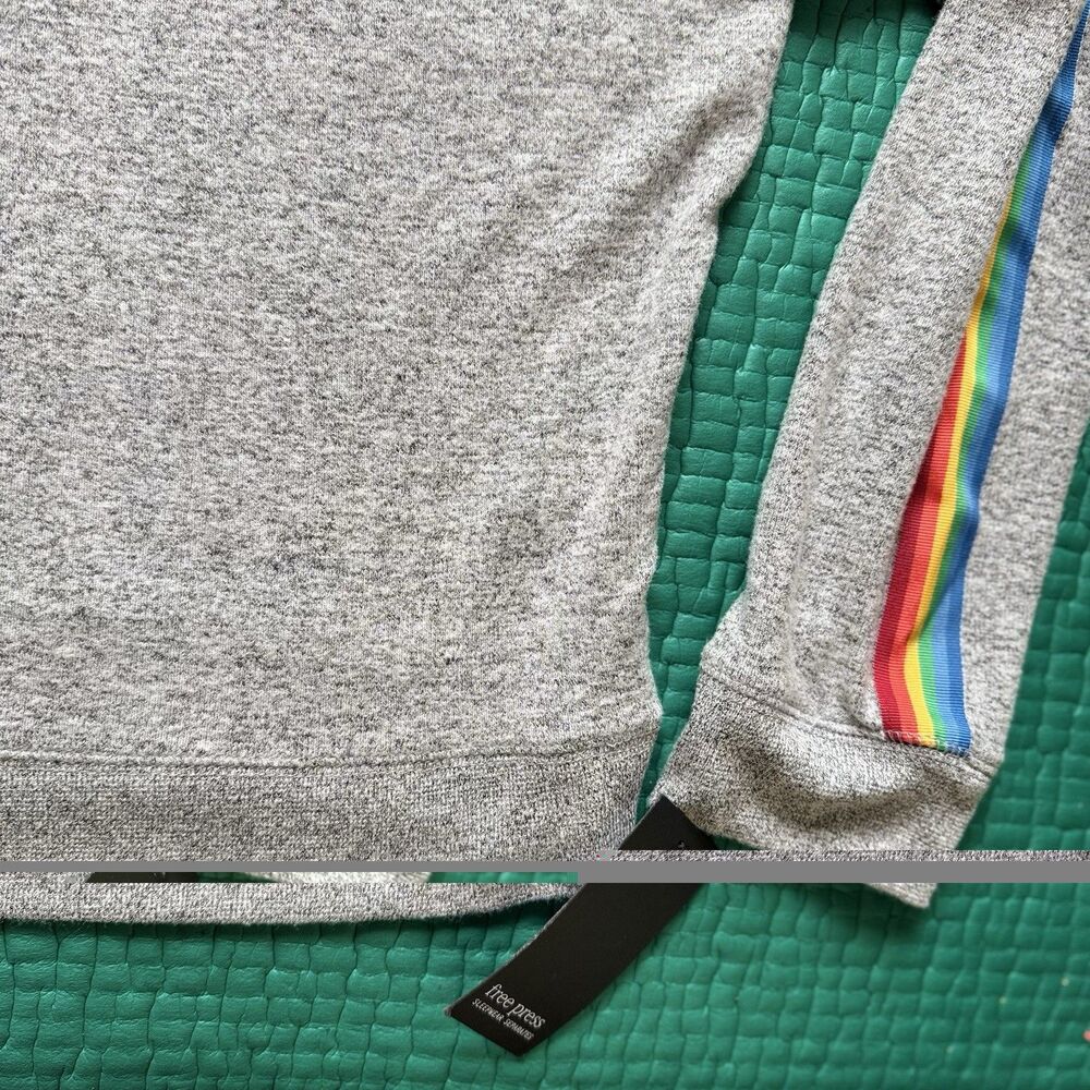 NEW Free Press Sweatshirt Womens L Gray Rainbow Accent Long Sleeve Crew Neck NWT - Picture 16 of 16